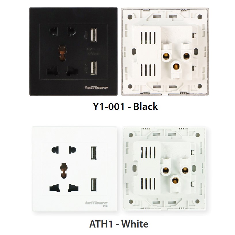 YGRETTE - TAFFWARE Stop Kontak Universal UK EU US &amp; 2 Port USB Wall Socket