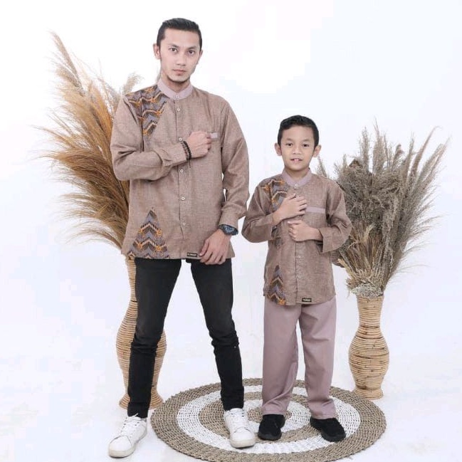 KOKO ANAK DAN DEWASA COUPLE DAD N KIDS MOTIF ETNIK LENGAN PANJANG DEWASA AFRAZ BORDIR DADA