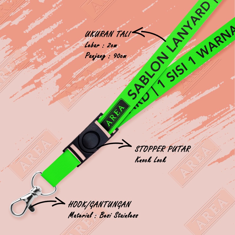 

lanyard Sablon 1 Warna 1 Sisi Custome/Lanyard Hijau Stabilo Sablon Custome