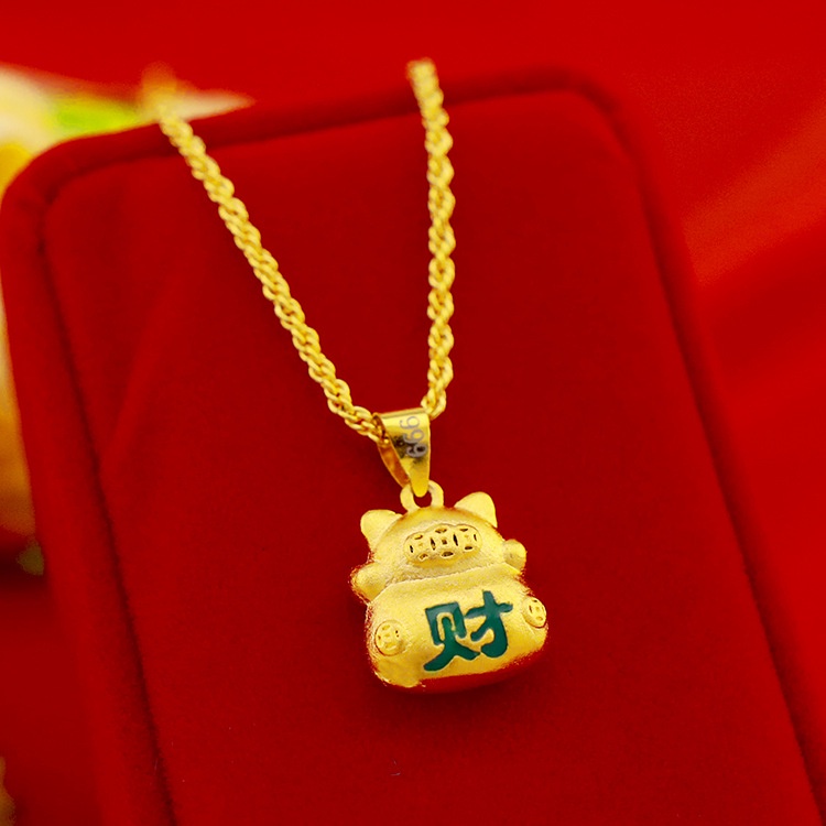 Goldkingdom Perhiasan Fashion Emas Asli Kadar 375Bangkok Aksesoris Ready Stock Drop Lem Kt Catwoman Gaya Berlapis Emas Padat Rejeki Kucing Liontin Kartun Kalung