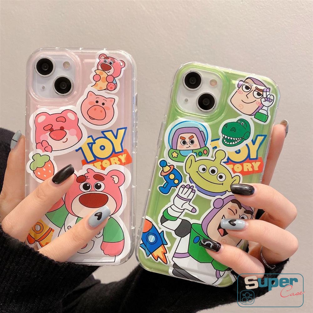 Case Cerita Mainan Kartun Kompatibel Untuk iPhone 7Plus 11 14 X XS13 12 Pro MAX XR 6 6S 8plus MAX Buzz Lightyear Strawberry Bear Manyo Shockproof Airbag Lembut TPU Bening Ponsel Cover
