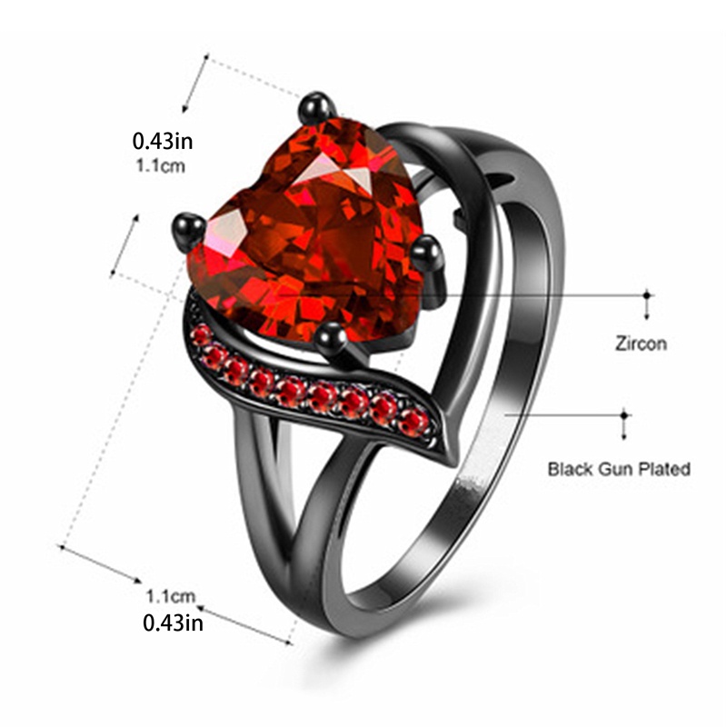 Romantis 18K Hitam Berlapis Emas Janji Band Cincin Pernikahan Ungu Hati Cubic Zirconia Rings Untuk Wanita