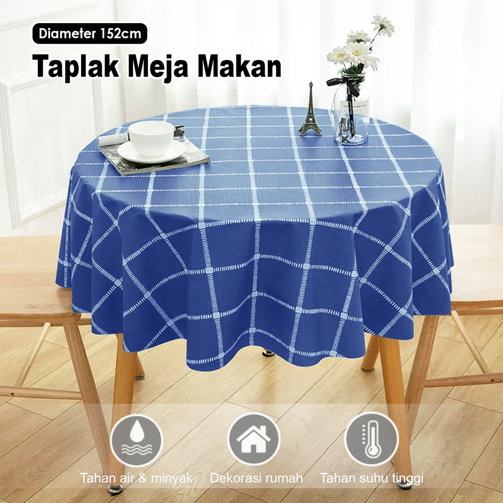 Lodoestar - Taplak Meja Makan Bulat Uk 152cm - Bisa Bayar COD - Taplak Meja Bahan Peva Motif Kotak Besar Terbaru - D14-3A