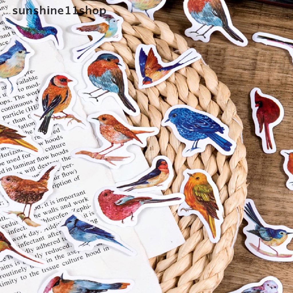 Sho 46pcs Burung Cat Air Sp Precut Lucu Aesthetic Diary Travel Paper Junk Journal Stiker Scrapbooking Stationery Sticker N