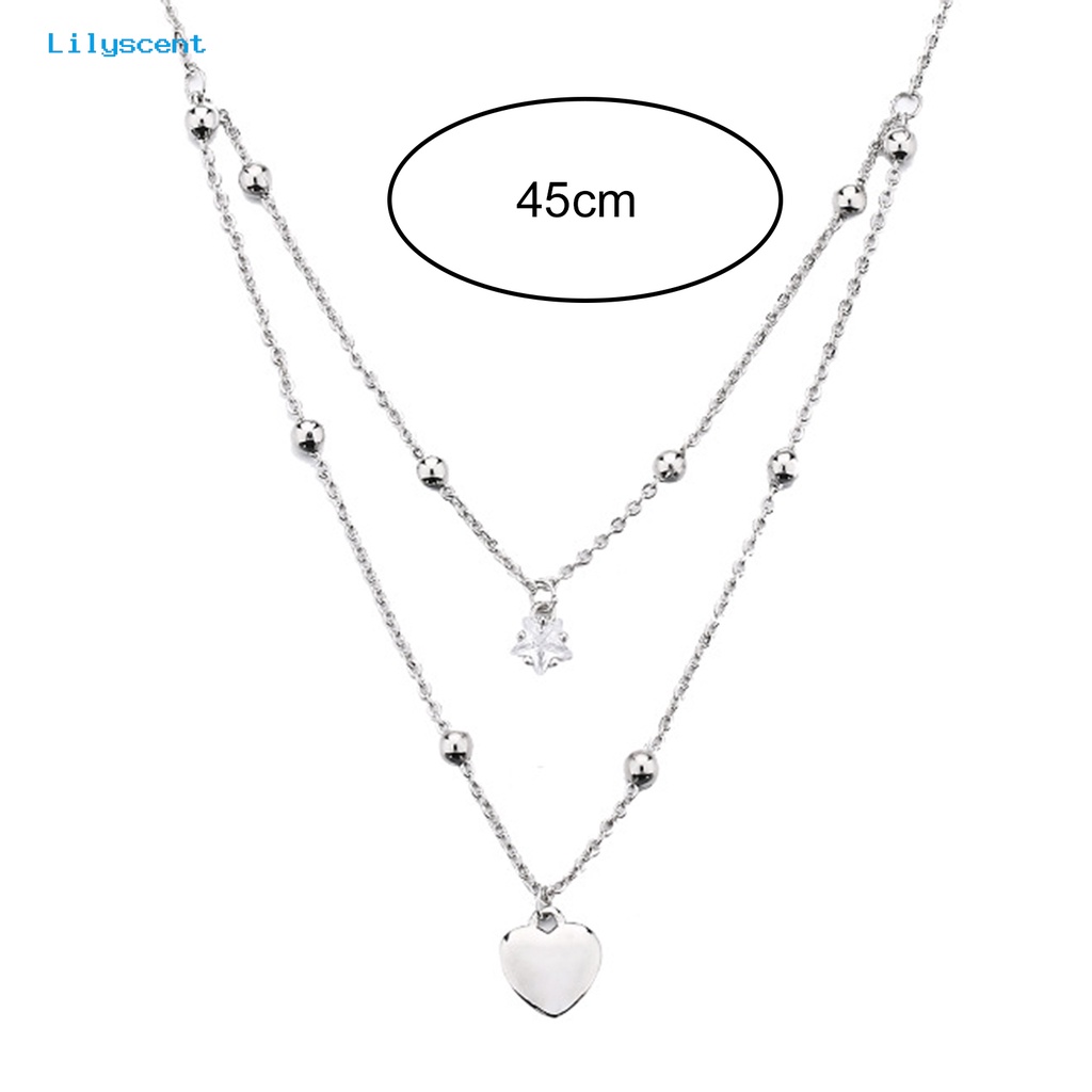 [LS] Kalung Wanita Gaya Korea Dan Jepang Fashion Aksesoris Hadiah Anniversary Manis Double-Layered Star Love Heart Rhinestone Necklace Untuk Pacaran