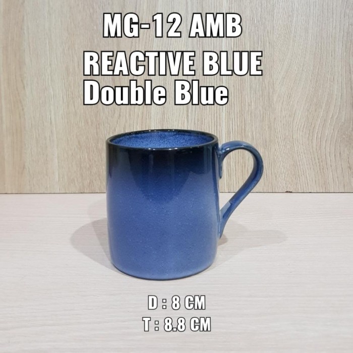 Gelas Keramik Premium MG-12 Reactive Double Blue Mug Kado Hadiah Tebal