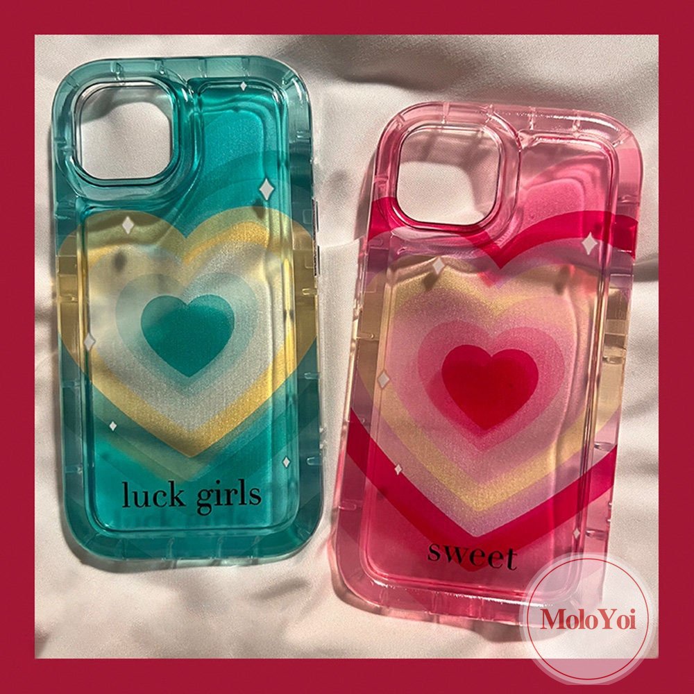 IPHONE Ins Gradiasi Sweet Love Heart Case Kompatibel Untuk Iphone11 13 14 12 Pro MAX 14 Pro MAX 7-8 6 6S Plus XR X XS MAX Permen Shockproof Airbag Back Clear Soft TPU Cover