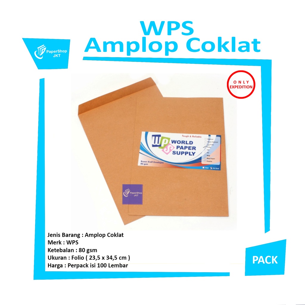 

WPS - Amplop Coklat Ukuran Folio ( 23,5 x 34,5 cm ) - Pack