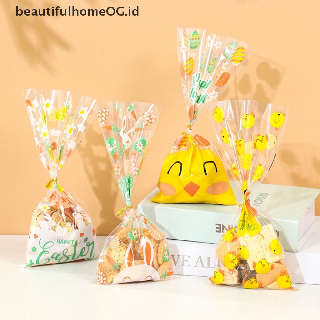 // Beautifulhomeog.id// 50Pcs Kantong Bingkisan Paskah Dengan Kawat Ikat Telur Kelinci Kemasan Plastik Candy Bags **