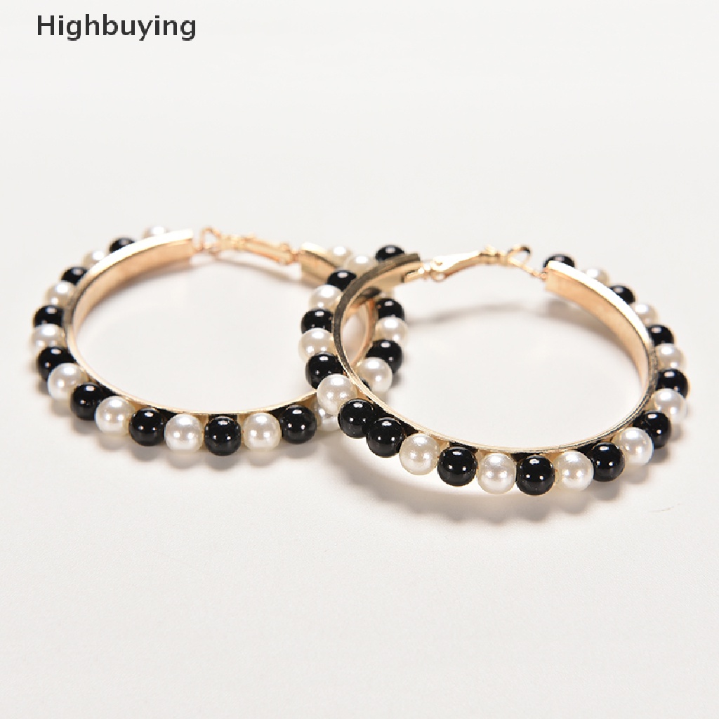 Hbid Wanita Fashion Faux Pearl Earings Chic Beads Lapis Emas Ear Hoop Lingkaran Anting Glory