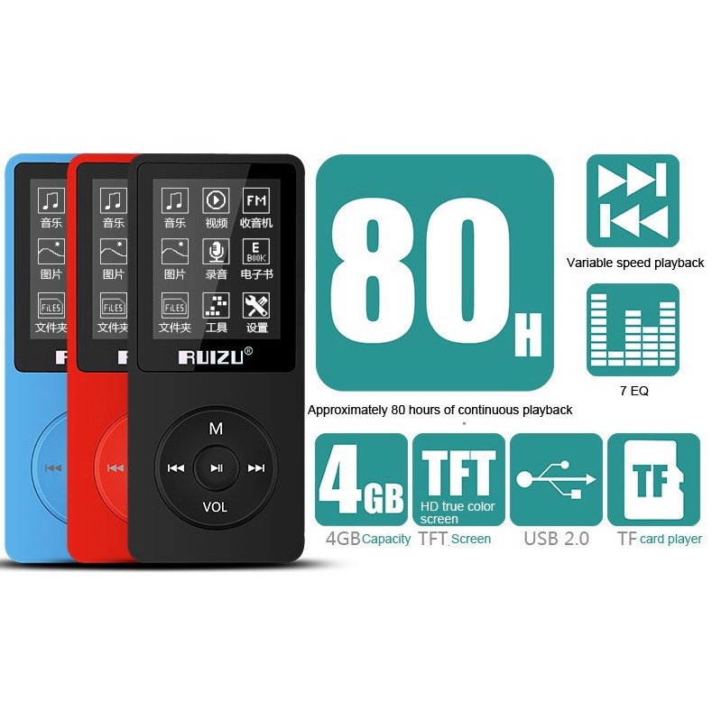 RUIZU X02 4GB AESTHETIC MP3 MP4 Audio Player Lossless HD FLAC SQ