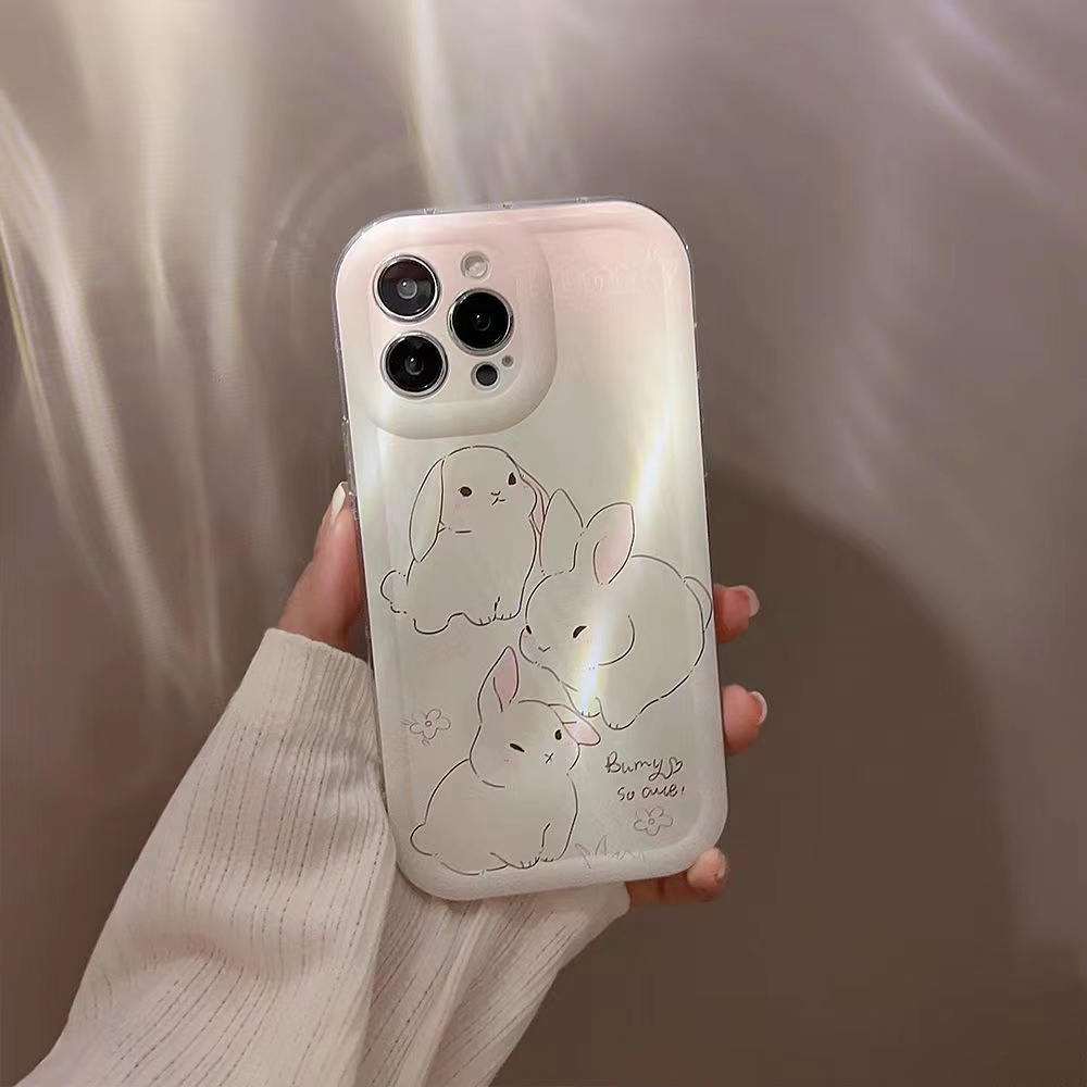 IPHONE Ins Pola Kelinci Cocok Untuk Iphone14 14pro 14plus 13 13mini 13pro 13prm iPhone12 7Plus 8Plus Xr XS 13 12mini Pro Max Empat Sudut Casing Ponsel Transparan Tahan Guncangan