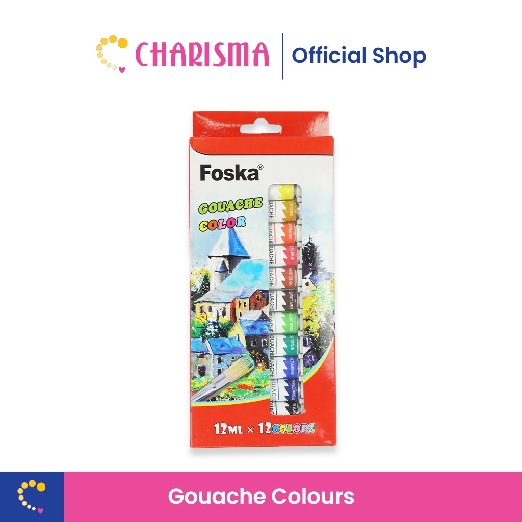 

Charisma Cat Gouache Set Paint Tube - Foska Cat Lukis 12 Warna x 12ml Cat Cair Akrilik Gouache Paint Drawing Sketch Crafting DIY