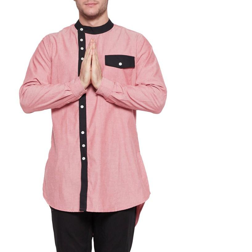 ♢ VM Gamis Pria Baju Koko Muslim Panjang Pink Peach Salem ➥