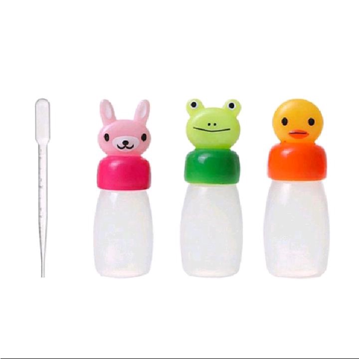 Set Botol Saus Mini Isi 3 Bumbu Mini Bentuk Kelinci Katak Bebek Lengkap Dengan Pipet Botol Kecap Bento Mini Bekal Anak