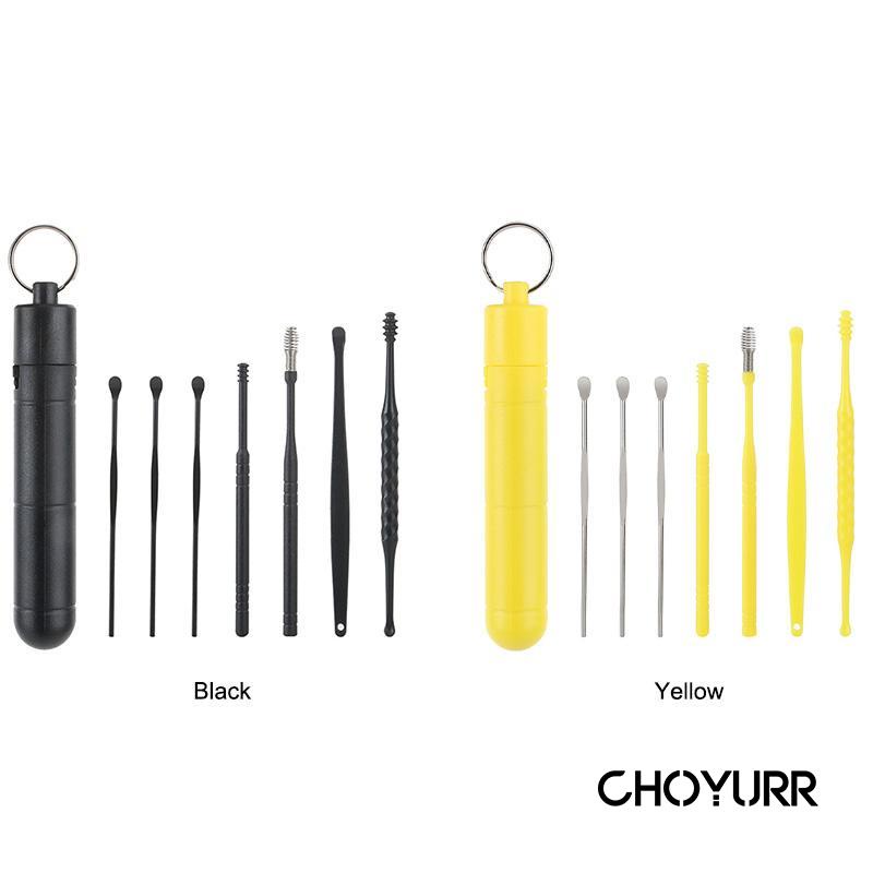 【COD】7 in 1 Pembersih Telinga Korek Kuping Ear Wax Picker Rumah Tangga Gantungan Kunci Portabel Sendok Telinga Pegas Spiral-CH