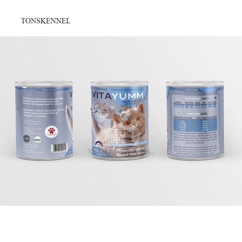 VITAYUMM HYPOALLERGENIC GOOD HAIR AND SKIN KALENG 400GR MAKANAN KUCING BASAH KUCING