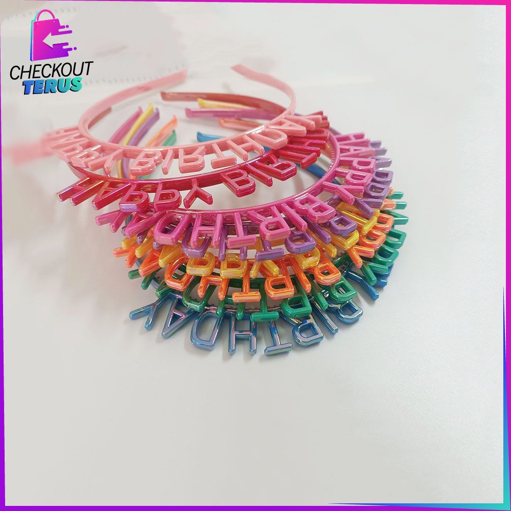 CT C787 Bando Happy Birthday Party Silver Anak Bahan Plastik Bendo Wanita Gold Heandband HBD Pesta Ulang Tahun Import