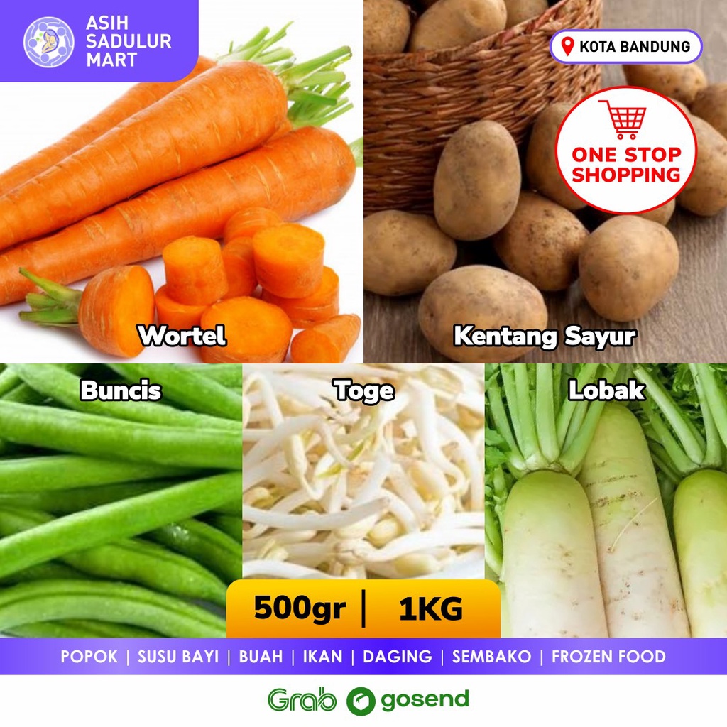 Wortel Segar 500gr 1kg / Kentang / Buncis / Toge / Lobak Promo Bandung