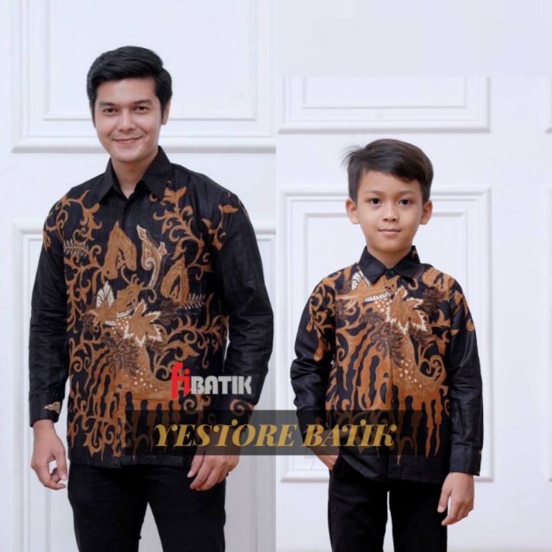 0BAJU BATIK COUPLE AYAH ANAK LENGAN PENDEK, BAJU BATIK PRIA DAUN PARE HITAM SOGAN, BAJU ANAK COWOK COUPLE AYAH, BAJU BATIK KELUARGA, SERAGAM BATIK, COUPLE BATIK WARNA HITAM SOGAN
