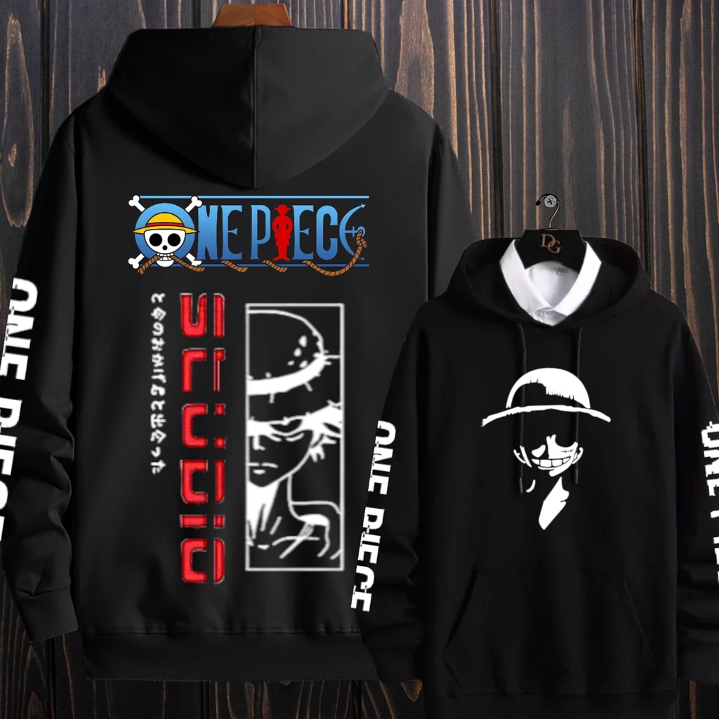 Atasan Jaket Hodie Anime Oversize Hoodie Pria Wanita Sewiter Hodi Animasi Kartun Jepang Suwiter Hody Hip Hop Keren Cowok Cewek Switer Switter Hudi Hudie Hudy Hody Distro Keren Terbaru Kekinian-ONEPIECE HITAM