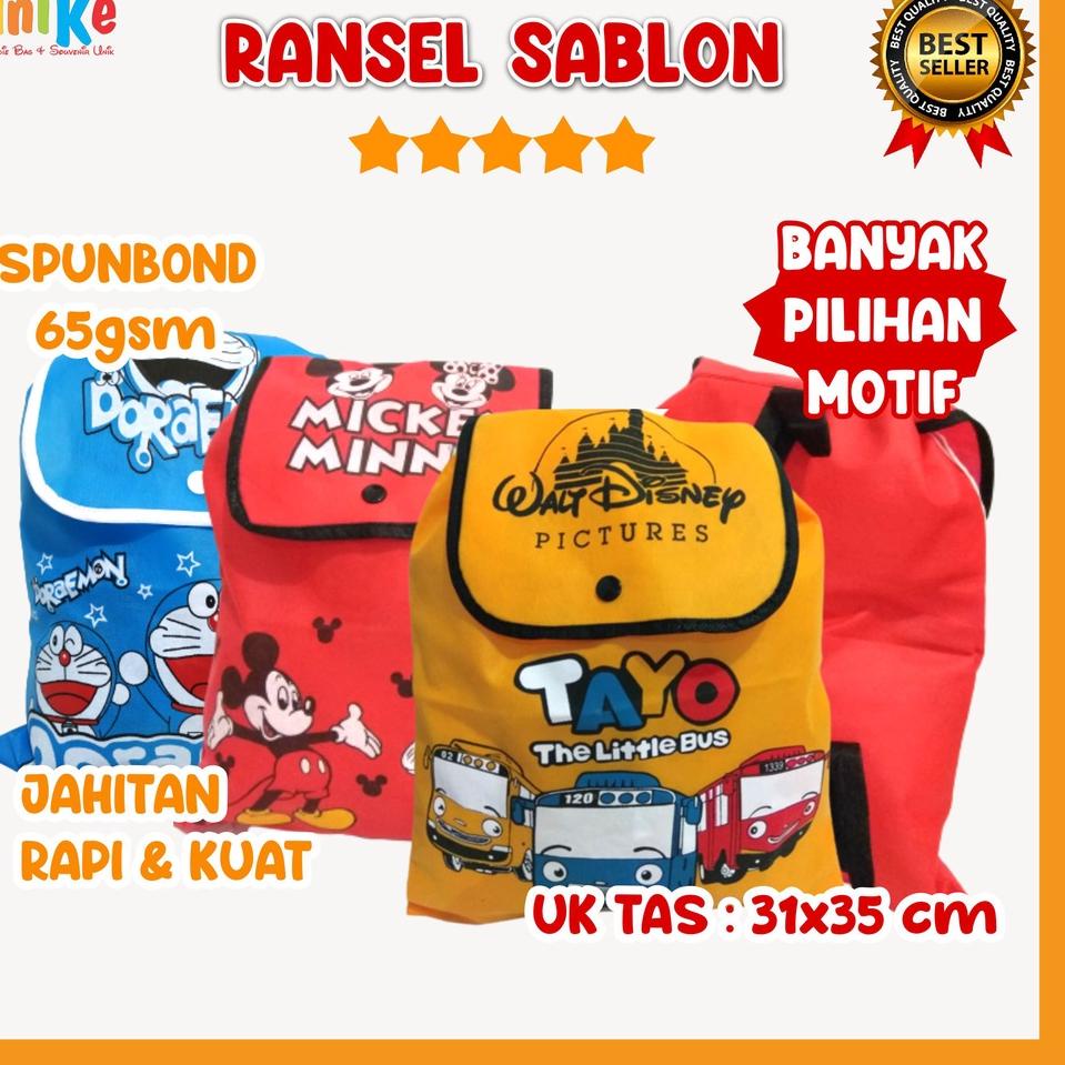 

E89 Tas Ransel Spunbond Sablon Karakter Goodie bag Ultah Anak Perlengkapan Pesta Tutup Kancing BELANJA MURMER く