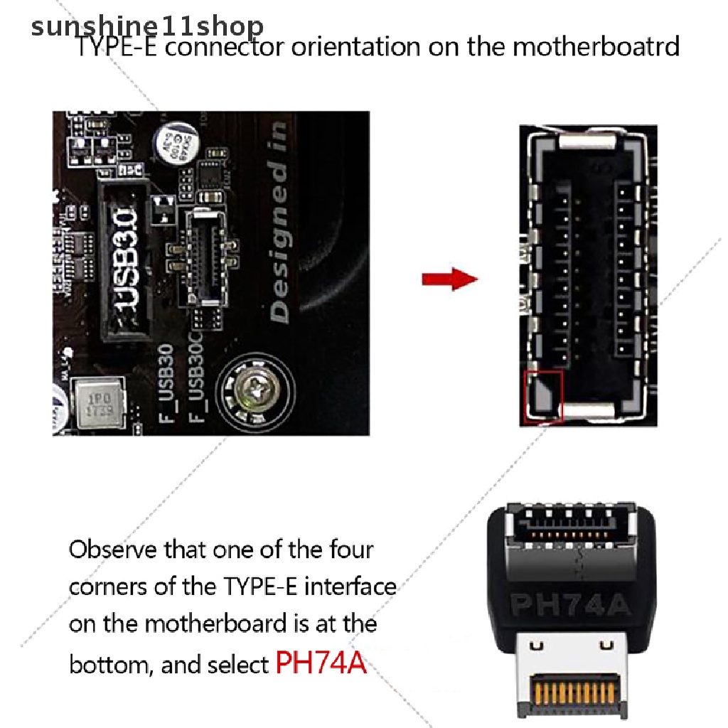 Sho USB 3.1 Type-E 90derajat Converter USB Header Adapter Untuk Konektor Motherboard N