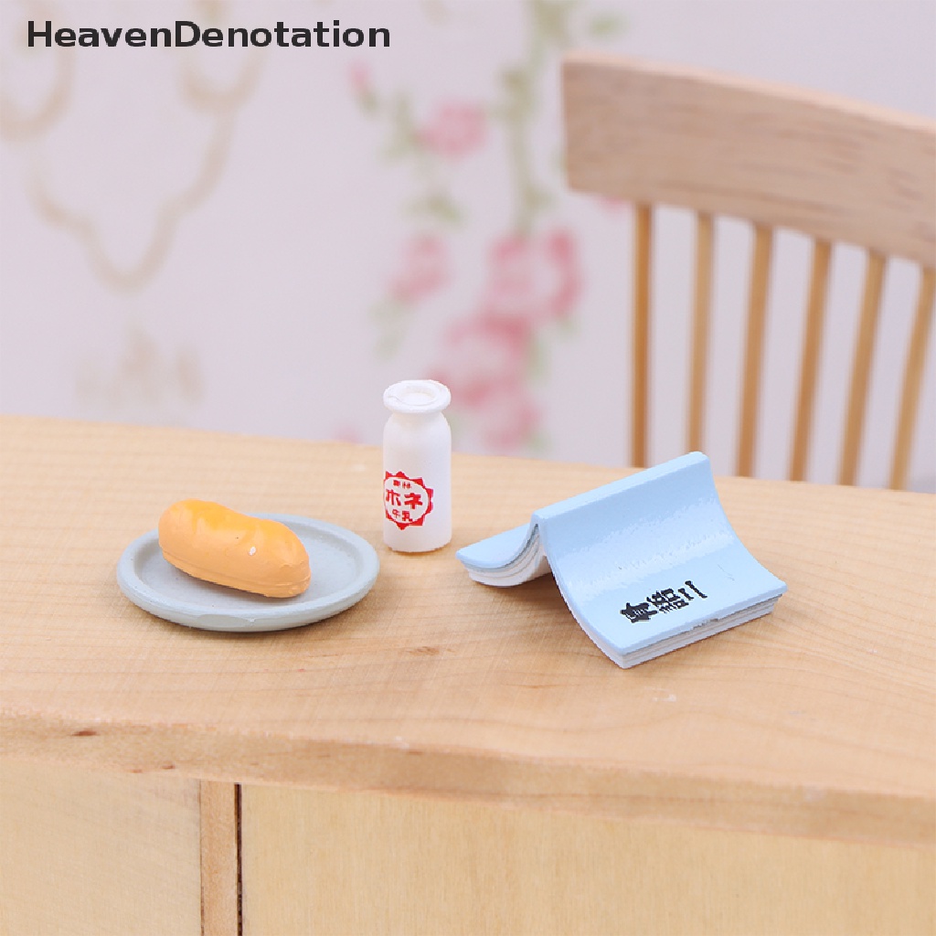 [HeavenDenotation] 1set Rumah Boneka Miniture Makanan Susu Roti Buku Piring Dapur Aksesoris Mainan HDV