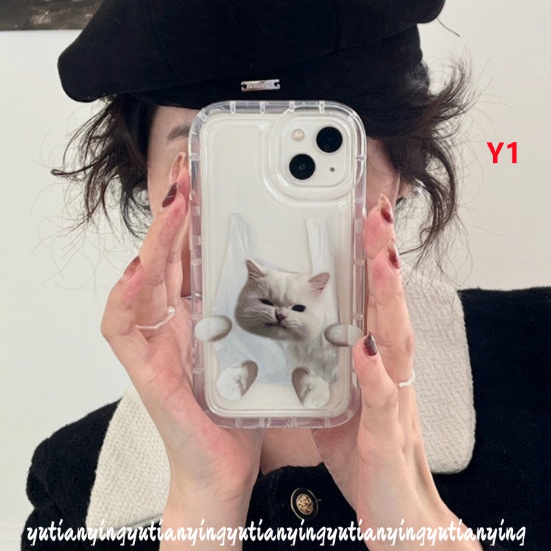 IPHONE Couple Casing Ponsel Kucing Anjing Lucu Kompatibel Untuk Iphone11 12 14 13 Pro Max XR 7Plus X7 8 6 6s Plus XS Max Transparan Shockproof Airbag Kreatif Kantong Plastik Lembut Tpu Penutup Belakang