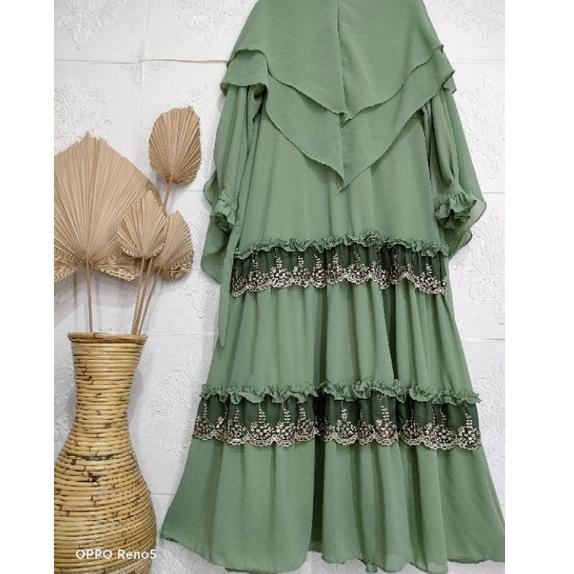 BOOMING Gamis Syari Ceruty Renda Besar