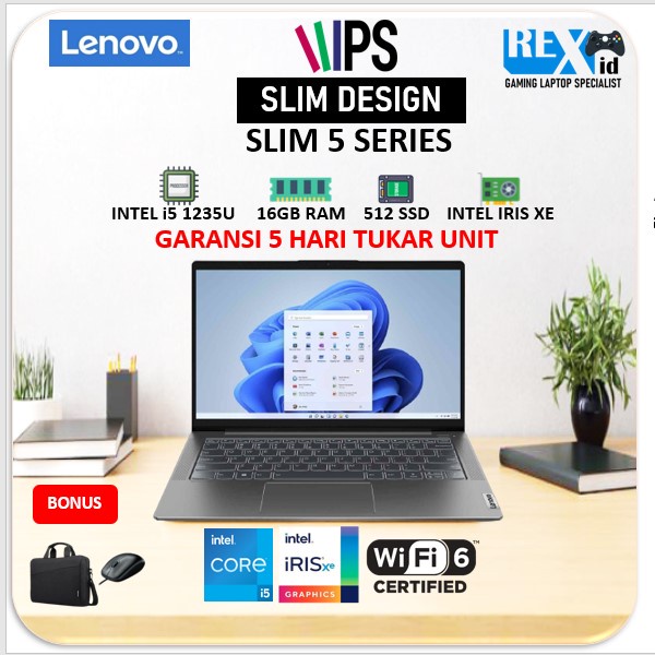 Laptop LENOVO SLIM 5 RESMI i5 1235U 16GB 512 SSD FHD IPS