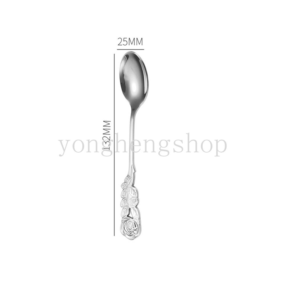 Kreatif Bentuk Bunga Mawar Handle Sendok Garpu Buah Stainless Steel Cutleries Kopi Teh Sendok Pengaduk Es Krim Sendok Dessert Spoon Tableware