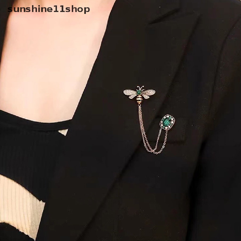 Sho Rerto Lebah Kristal Bros Untuk Wanita Enamel Berlian Imitasi Hewan Rumbai Lapel Pin Jas Pria Kerah Pin Lencana Aksesoris N