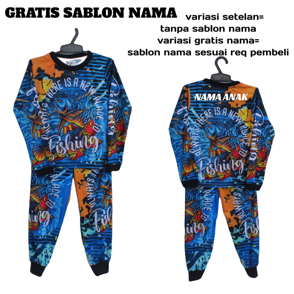 baju mancing mania/setelan anak mancing mania murah