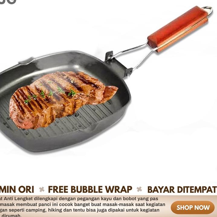♠ Alat Panggang Barbeque Grill Pan Pemanggang Panci Lipat Gagang Kayu BBQ Tempat Bakar Daging Ayam I