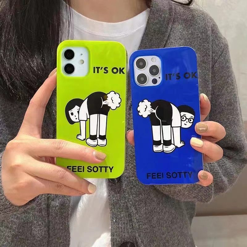 IPHONE Ins Kartun Pasangan Anak Laki-Laki Perempuan Motif Cocok Untuk Iphone14 14pro 14plus 13 13mini 13pro 13prm iPhone12 7Plus 8Plus Xr XS 13 12mini Pro Max Empat Sudut Casing Ponsel Tahan Guncangan