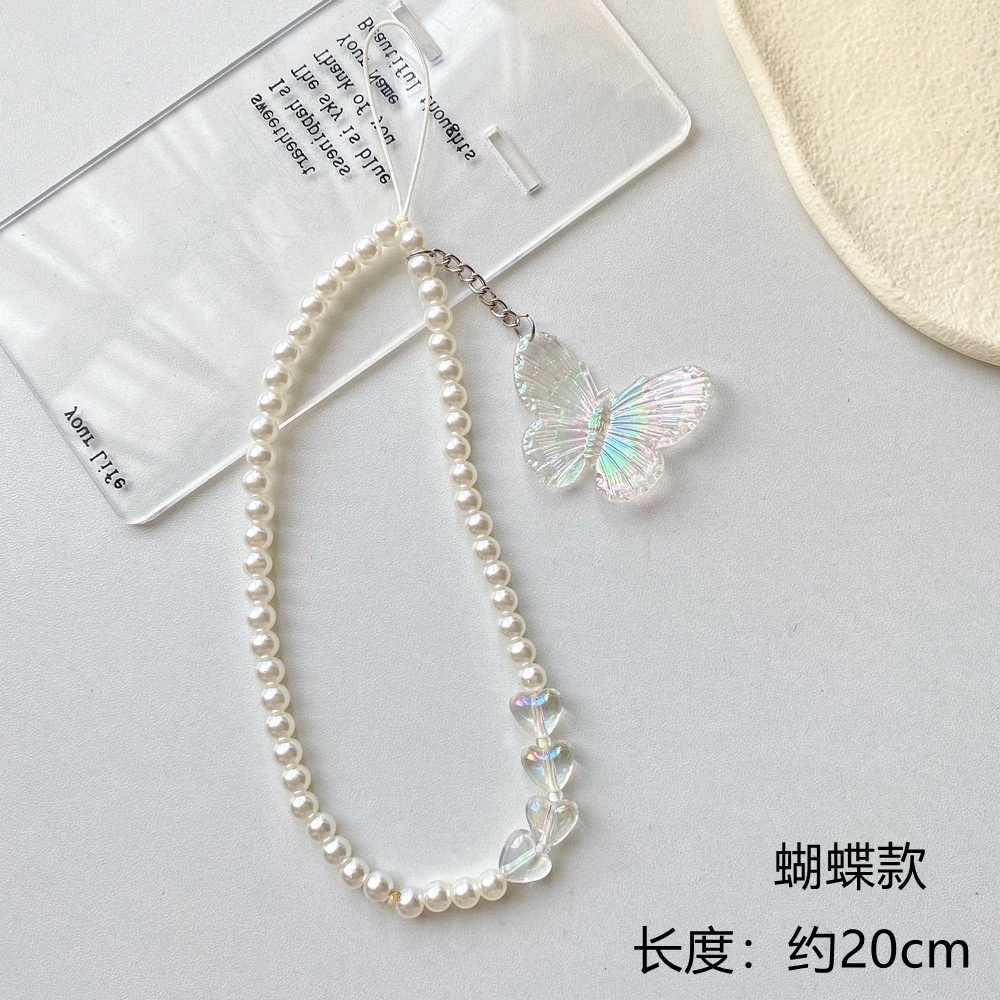 Ins Lucu Beruang Kupu-Kupu Rantai Ponsel Anti Hilang Lembut Tembikar Tali Tali Tali Lanyard Mutiara Manik-Manik Akrilik Warna-Warni Kasus Ponsel Kabel Gantung