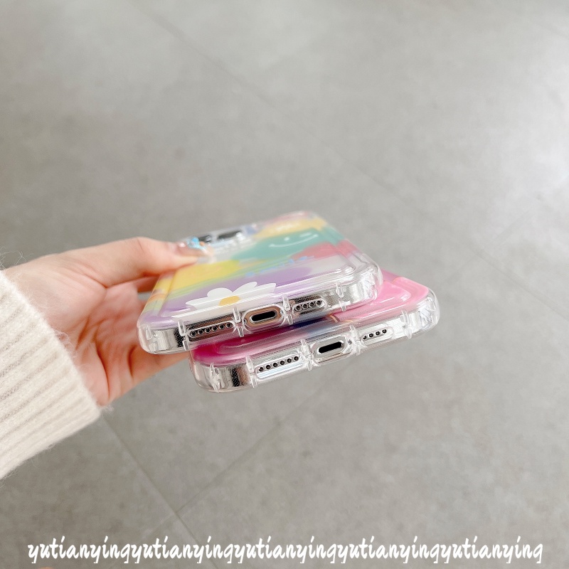 IPHONE Ins Korea Awan Cinta Hati Penutup Belakang Kompatibel Untuk Iphone11 7 8 6 6S Plus XR 14 13 12 Pro MAX X XS MAX Senyum Lucu Segar Cat Air Bunga Lembut TPU Shockproof Airbag Case