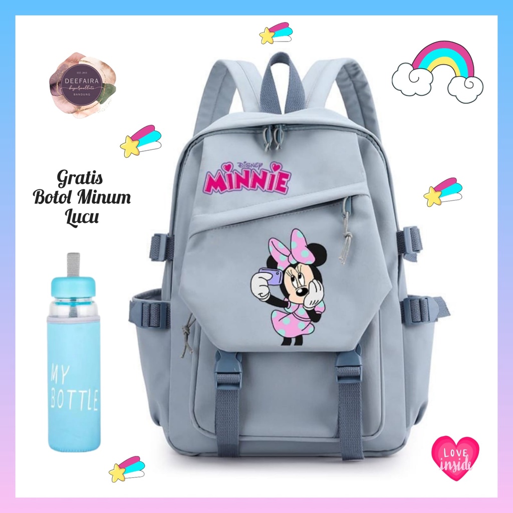 Tas Ransel Anak Perempuan Sd &amp; Smp Motif MKeyM0usee Free Botol Minum Lucu