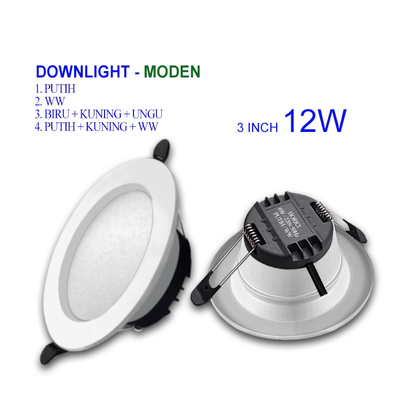 WHM 12W LAMPU DOWNLIGHT LED PLAFON ASLI FULL TERANG/PUTIH/WARM WHITE/PUTIH+KUNING+WW/BIRU+KUNING+UNGU