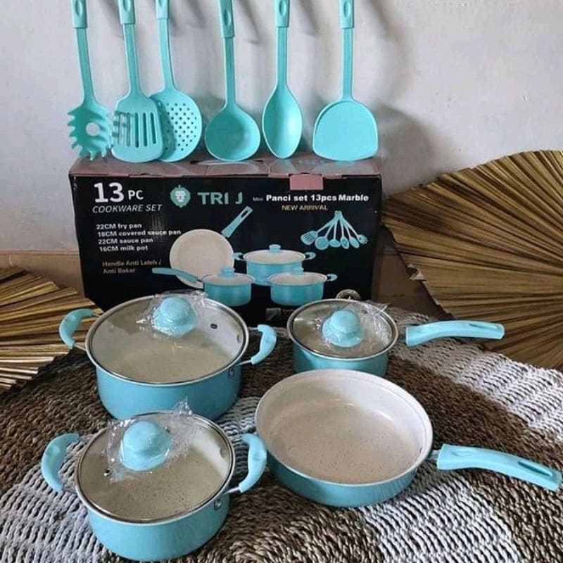 Panci Set Tri J 13 Pcs Cookware Tri J 13 Pcs Panci Anti Lengket Marble