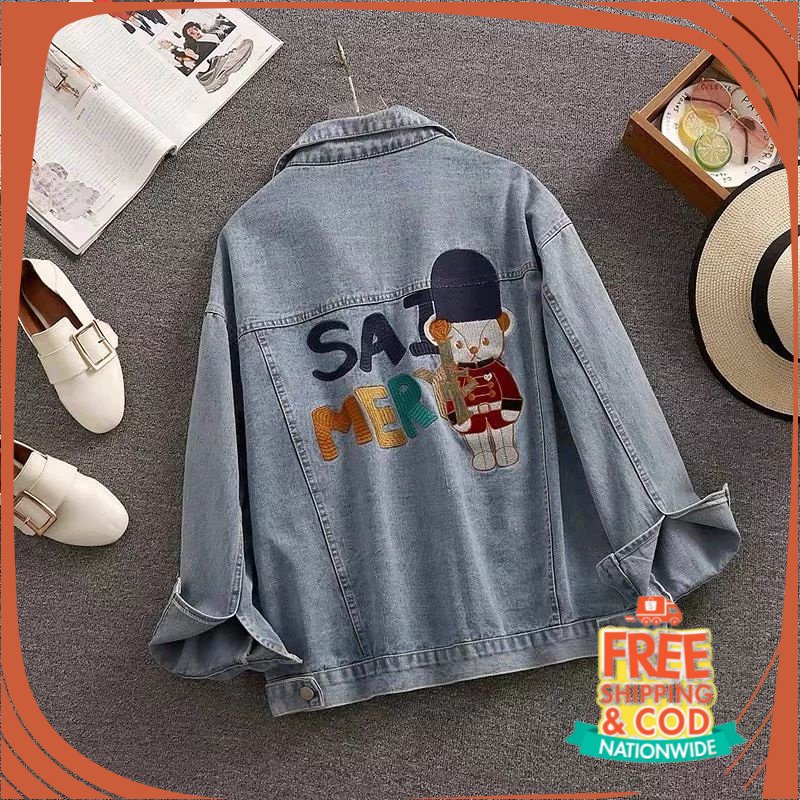 JAKET DENIM NEW BREND UNISEX NEW TREND/ Saimer Jaket Jeans Denim Wanita Terbaru Motif Bordir Jeket C