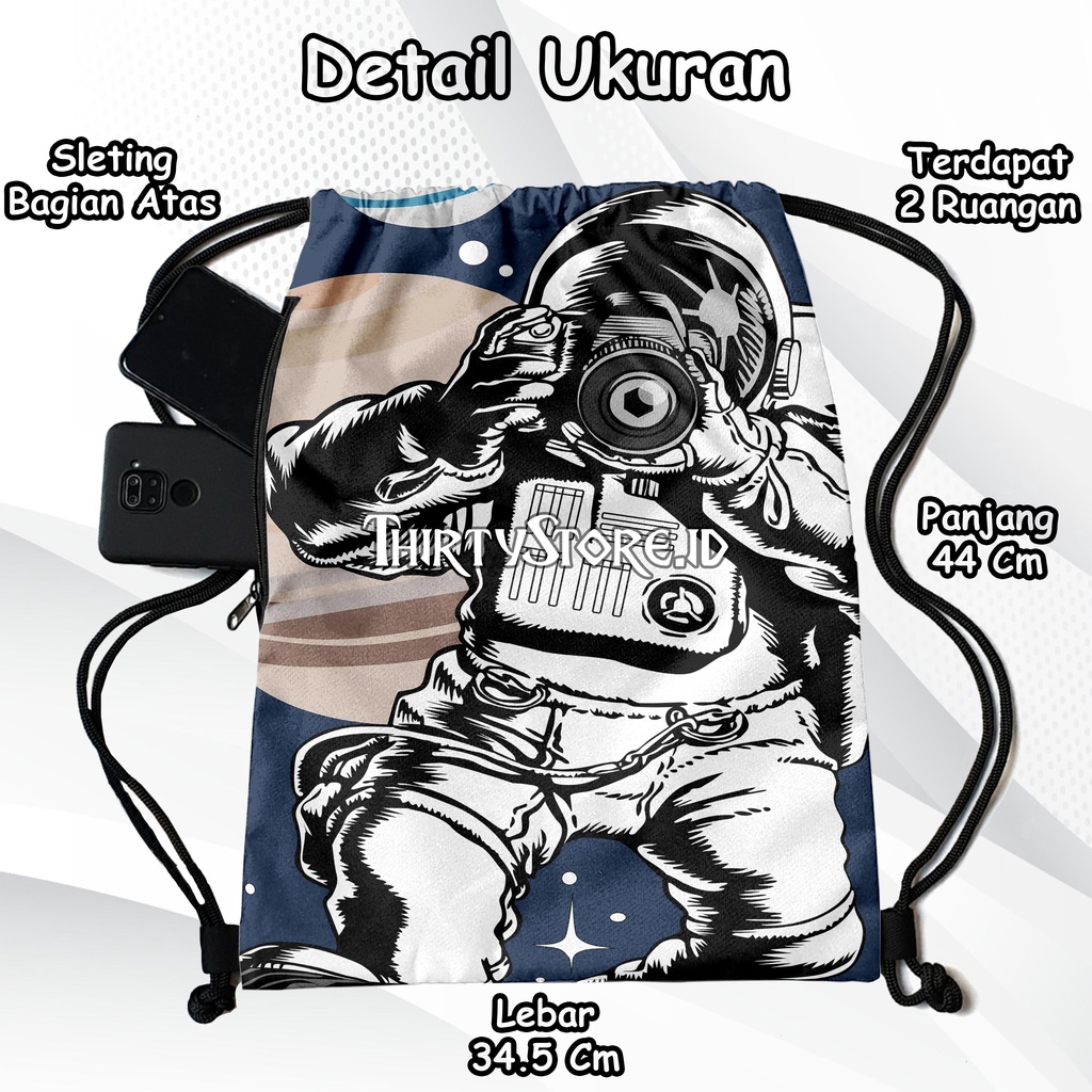 Tas Serut Anti Air New String Bag Full Print Pria Dan Wanita Motif Ufo Tas Olahraga Tas Sekolah