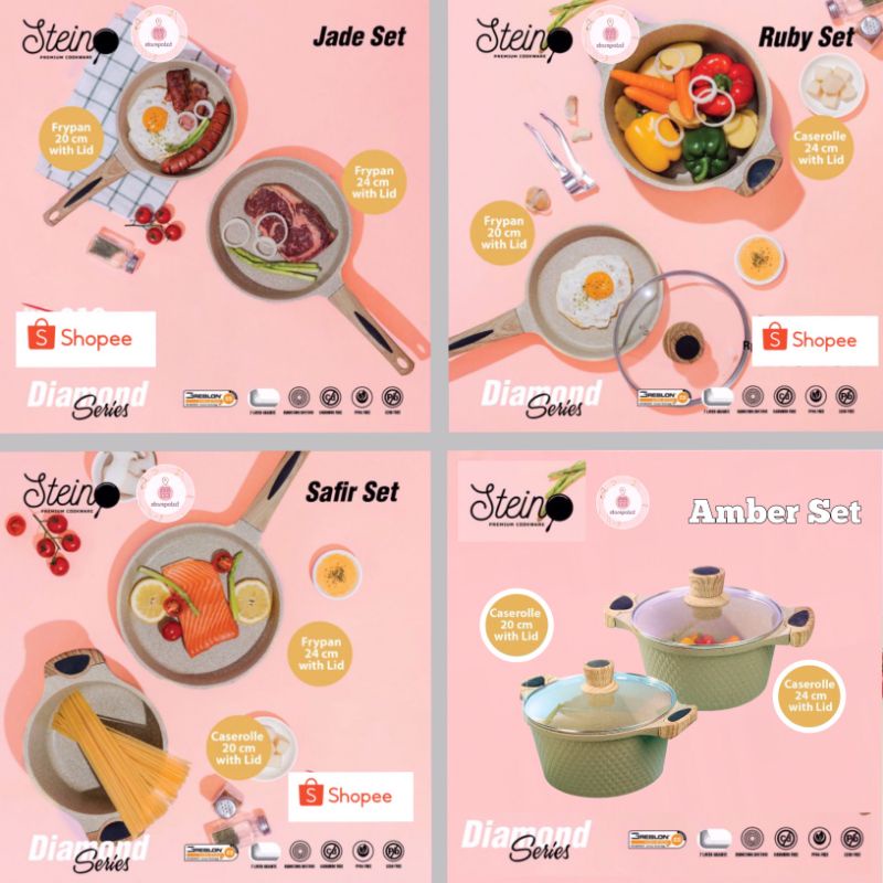 Stein Panci Set Seri Diamond (2pc), Casserole,Panci, Fry Pan,Penggorengan
