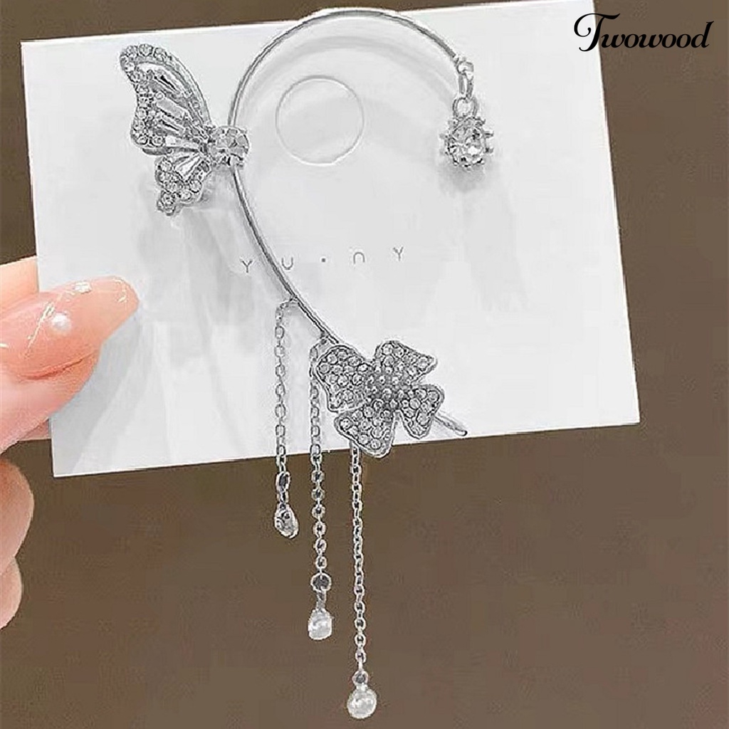 Twowood 1Pc Manset Telinga Mewah Temperamen Dekorasi Geometris Tinggi Gloss Berdandan Tanpa Tindik Shiny Cubic Zirconia Butterfly Ear Cuff Perhiasan Aksesoris