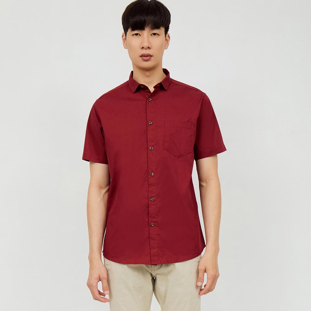 ぶ M231 Kemeja Pria Basic Polos Pendek Maroon 2132H ざ