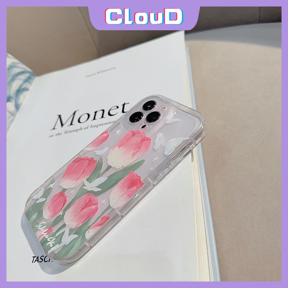 IPHONE Fashion Butterfly Clear Case Kompatibel Untuk Iphone11 7 8 6s 6 Plus XR 14 11 13 12 Pro Max X XS Max SE 2020 Fresh Spring Flowers Tulips Airbag Shockproof Soft TPU Back Cover