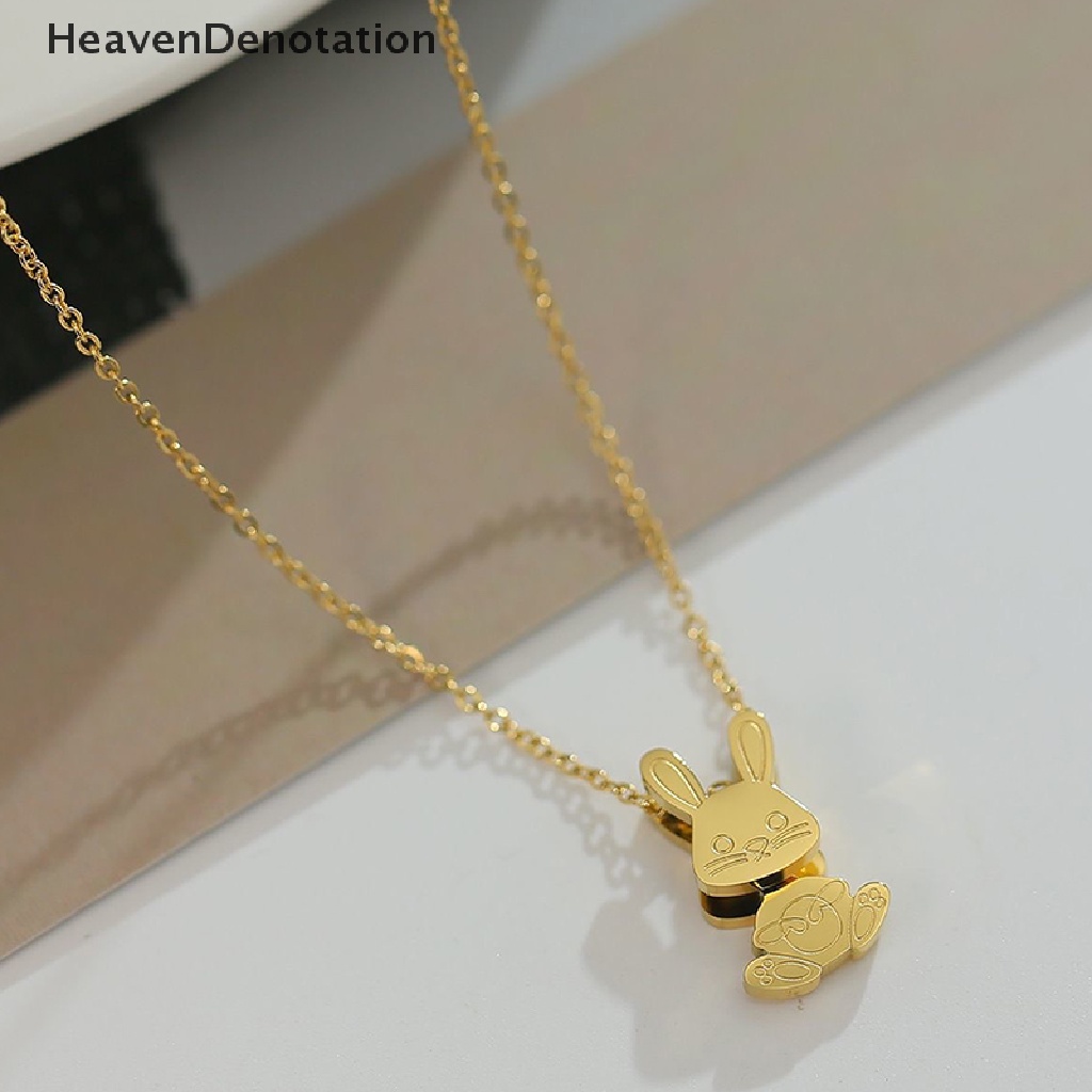 [HeavenDenotation] Baja Titanium Menari Kelinci Kalung Kelinci Lucu Liontin Rantai Choker Perhiasan Fashion Swing Rabbit Necklace Untuk Wanita Perhiasan HDV
