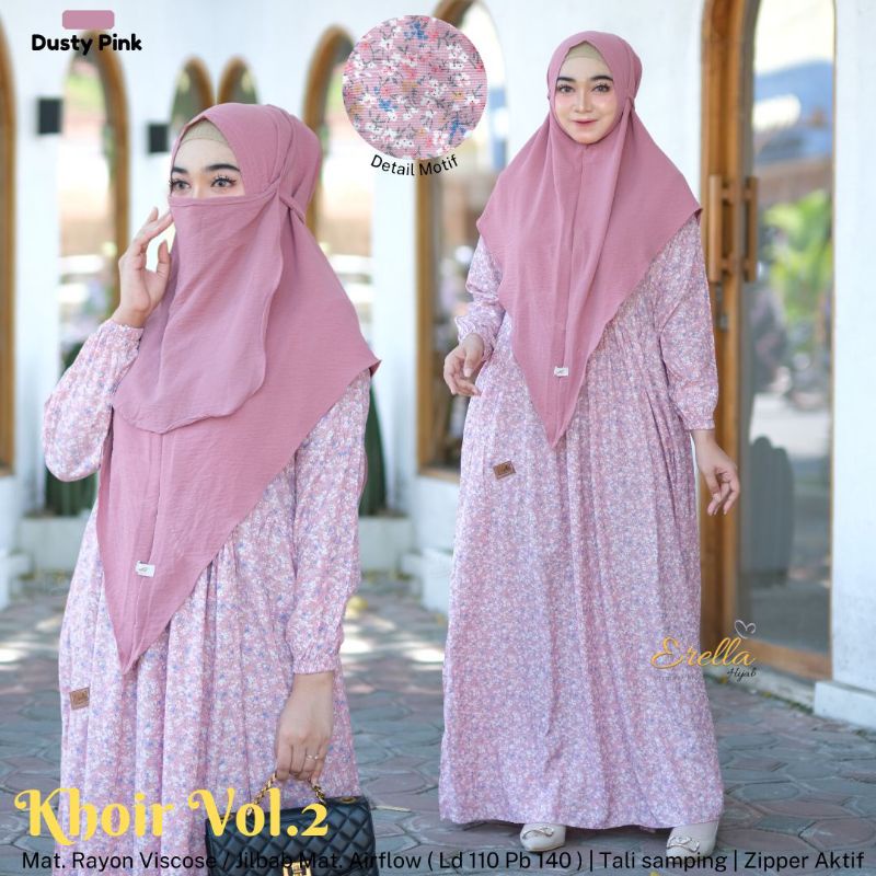 KHOIR SYARI SET jilbab ORI ERELLA | Set Gamis+Khimar