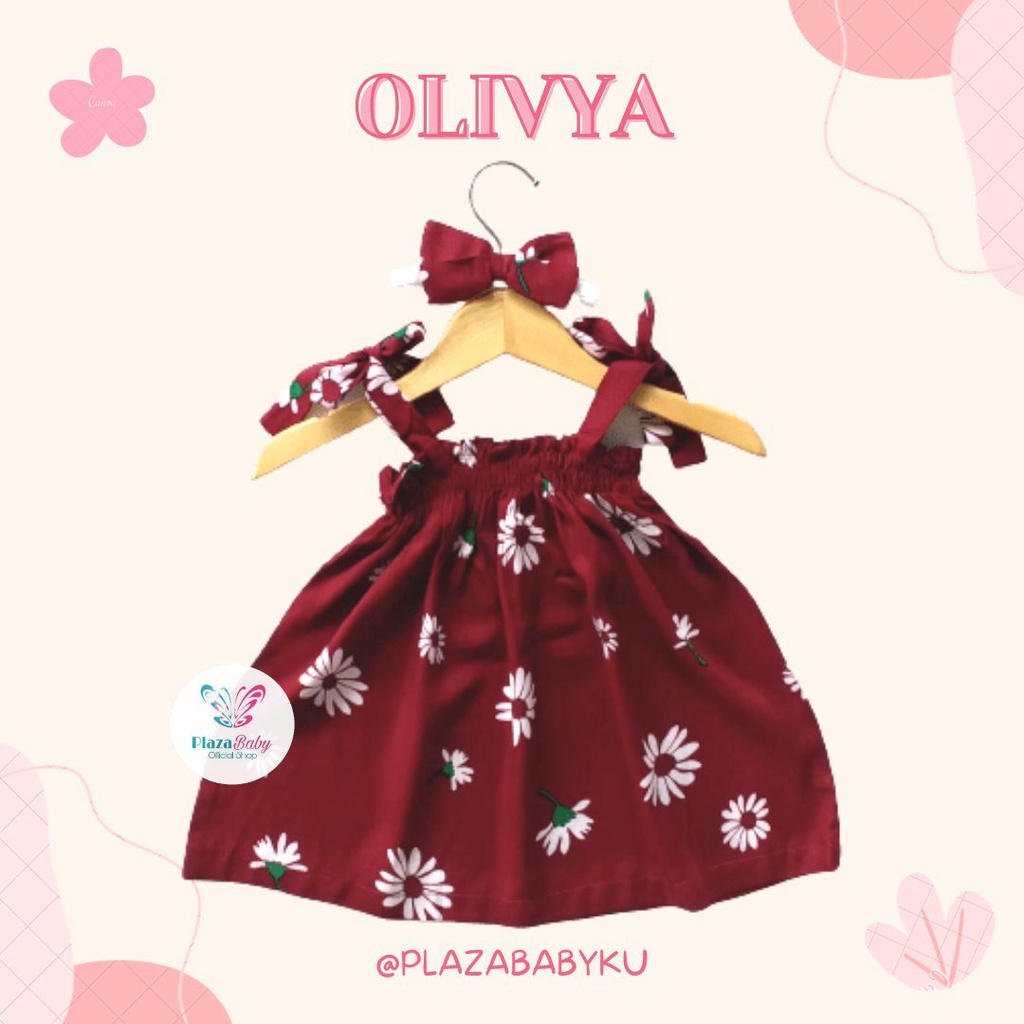 PROMO 7.7 plazababyku DRESS OLIVYA dress anak perempuan bayi motif bunga lucu free headband BUBIBEE